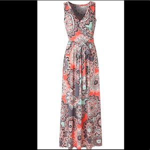 Bohemian Printed Wrap Bodice Sleeveless Maxi Dress